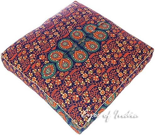 Eyes of India - Mandala Floor Pillow Cover Meditation Cushion Seating Throw Hippie Round Colorful Decorative Bohemian Indian Pouf Ottoman Handmade Cover ONLY (Dark Blue-2, 35" x 35")
