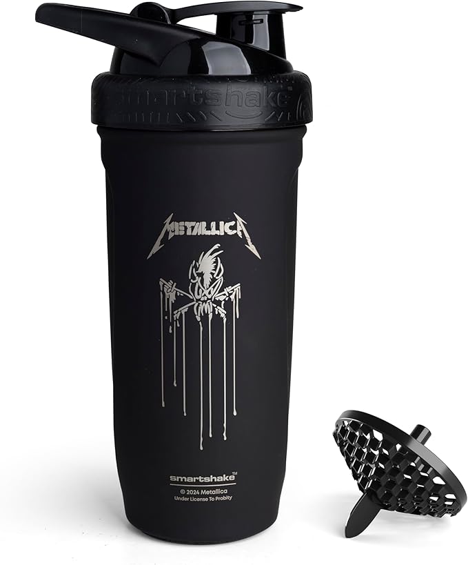 Smartshake Rockband Reforce Stainless Steel Protein Shaker Bottle 900 ml | 30 oz - Leakproof Screw-on Lid - BPA Free - Non Insulated – Unisex (Metallica, Scary Guy Logo)