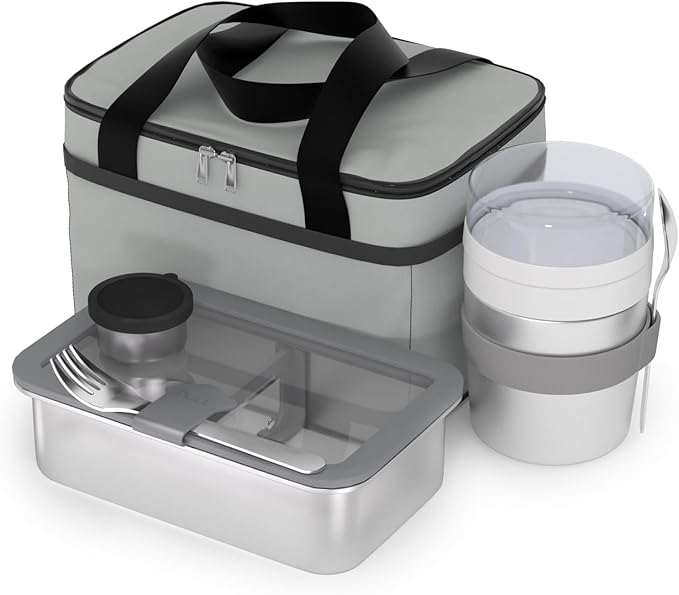 Stainless Steel Bento Box Set for Adult - 42oz Leak-Proof Lunch Box Containers with Thermo, Insulated Bag for Work Travel Dining Out