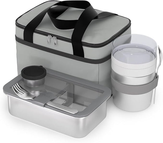Stainless Steel Bento Box Set for Adult - 42oz Leak-Proof Lunch Box Containers with Thermo, Insulated Bag for Work Travel Dining Out