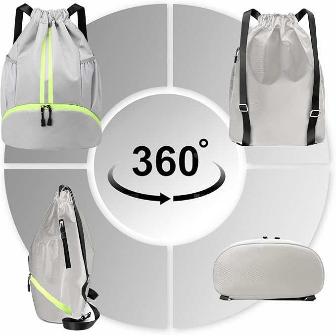 Hoedia Sports Drawstring Backpack - String Swim Gym Bag with Shoes Compartment and Wet Proof Pocket for Women&Men