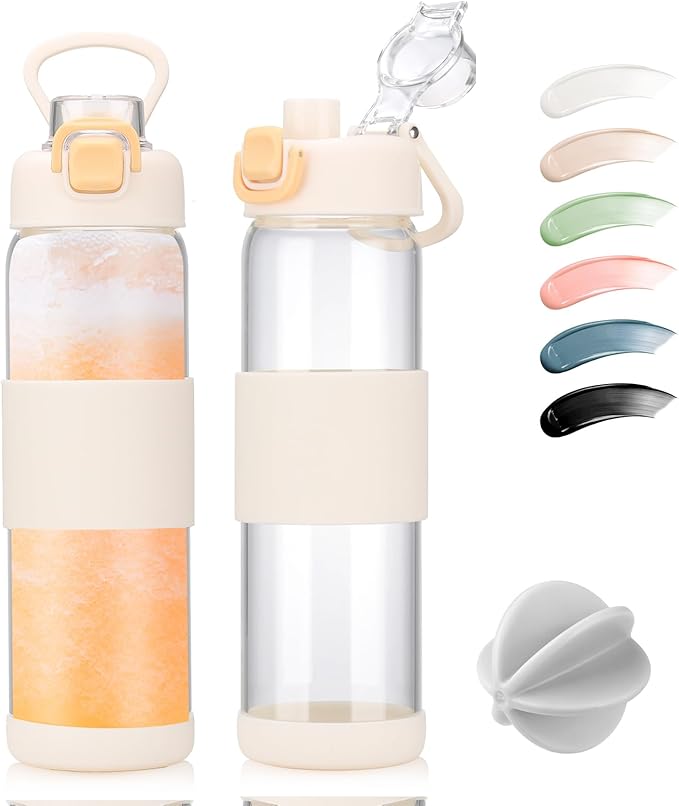Glass Water Bottle for Protein Mixes 24 oz Protein Shaker Bottles with Whisk Ball Portable Leak Proof Shaker Blender for Fitness BPA Free