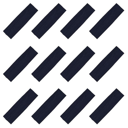 Kenz Laurenz Soft and Stretchy Elastic Cotton Headbands, Pack of 12, Navy