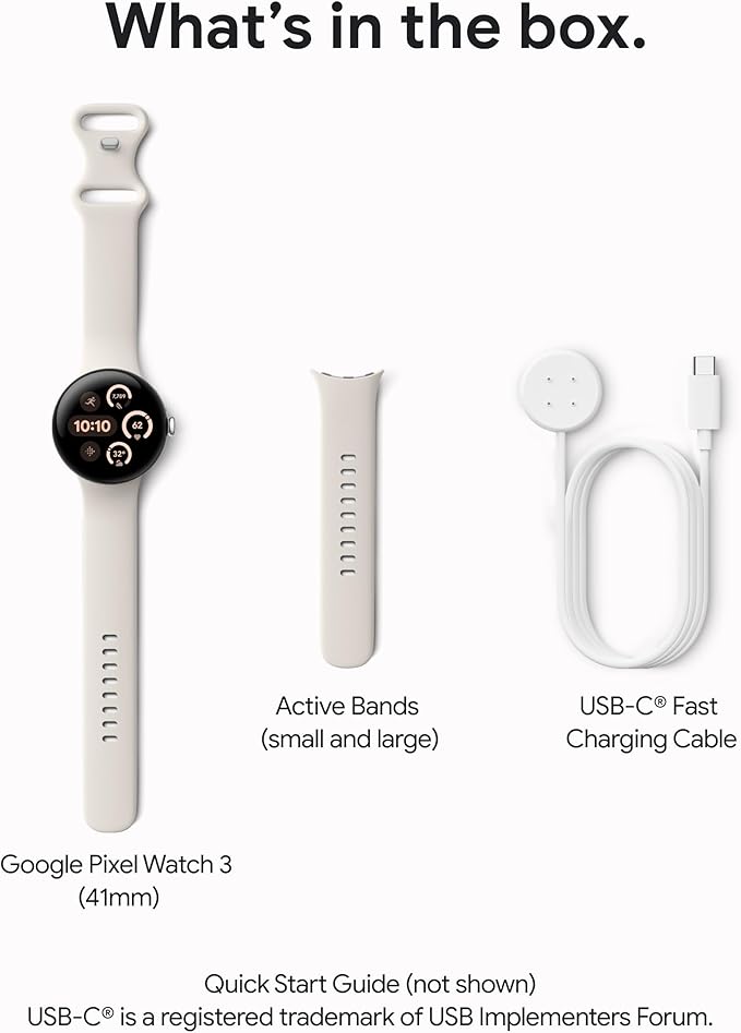 Google Pixel Watch 3 (41mm) 2024 Model - Android Smartwatch, Heart Rate Tracking, Fitbit Advanced Running, Fitness Insights, 24-Hour Battery - Matte Black Aluminum Case - Obsidian Band - LTE