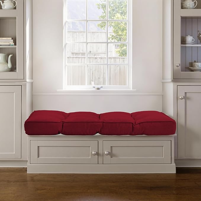 Detiblue Bench Cushion for Indoor Furniture，42x16x4Inch Tufted Bench Seat Cushion with Non-Slip, Comfortable and Durable for Shoe/Entryway/Storage with Cushion（CrossLinen Deep Red）