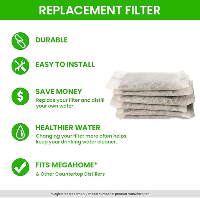 Green Piece® Activated Charcoal Water Filter Replacements (Made in USA) - Great for Megahome and Other Countertop Water Distillers - Pack of 36 - Deluxe Version