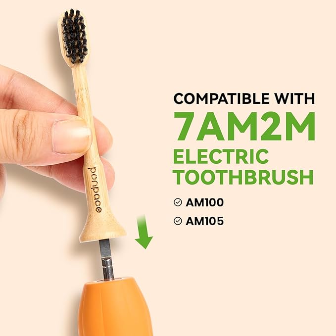 Bamboo Toothbrush Heads Compatible with 7AM2M, Soft Castor-Oil Bristles, Biodegradable Toothbrush Replacement Heads, Eco-Friendly & Daily Cleaning