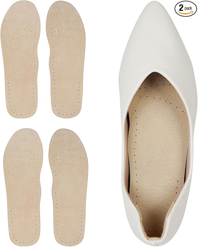 2 Pairs Pigskin Sockless Insoles|Barefoot Cushion Pads|Absorbs Sweat & Controls Odor|Wear Without Socks|Extra Thin Dress Shoes Inserts Women for High Heels Flats Sneakers Large 10-12 Size