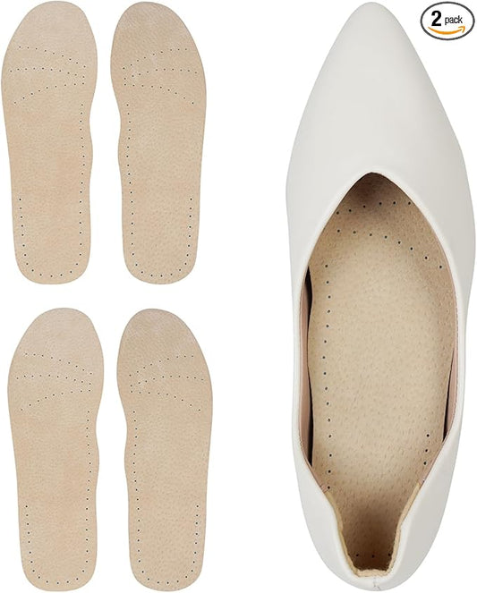 2 Pairs Pigskin Sockless Insoles|Barefoot Cushion Pads|Absorbs Sweat & Controls Odor|Wear Without Socks|Extra Thin Dress Shoes Inserts Women for High Heels Flats Sneakers Large 10-12 Size