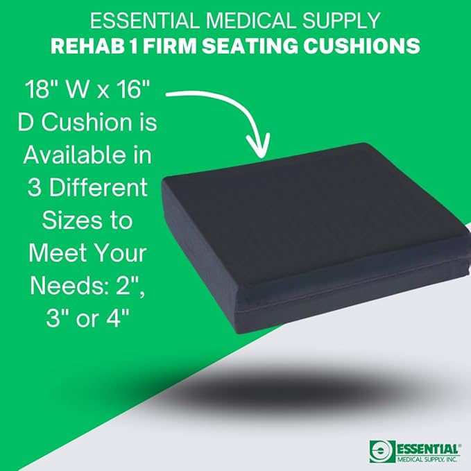 Essential Medical Supply Rehab 1 Foam Seat Cushion - Denser Cushion for Office Chairs, Wheelchairs, and More - Chair Seat Pad Provides Additional Support and Pain Relief for Seniors - 18" x 16" x 2"