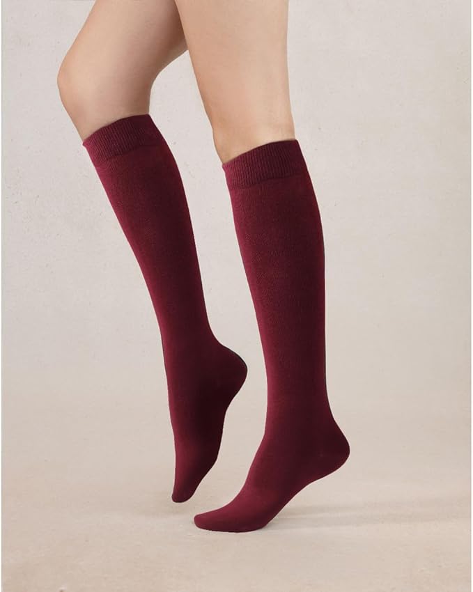 COTTON DAY Women's Soft Combed Cotton Knee High Long Calf Dress Socks Seamless Toe Black White Gray Navy Blue Brown