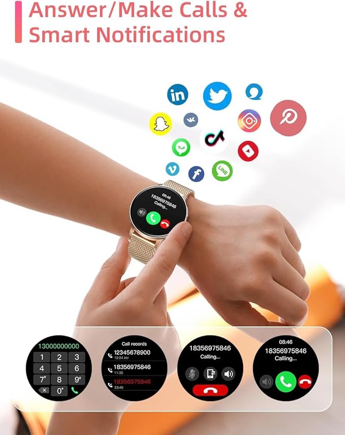 FILIEKEU Women Smart Watch Bluetooth Calls IP67 Waterproof Sport Fitness Tracker 1.39" HD Full Touch Screen Rose Golden mesh SmartWatches for Android iOS