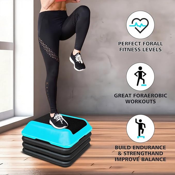 16" x 16" Adjustable Workout Aerobic Exercise Step Platformwith Adjustable Risers, Non-Slip Rubber Surface for Home Gym Cardio Training