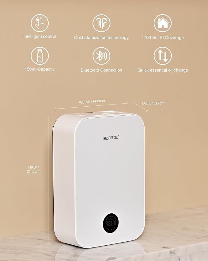 Waterless Oil Diffuser - Pure Essential Oil Diffuser with App Control - 150ml/1700 Sq.Ft. Coverage for Effective Aromatherapy in Home/Office/Hotel (White)