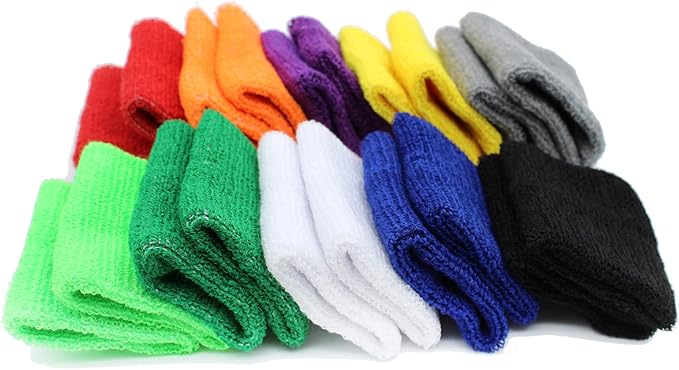 10 Pair Sweat Bands for Wrists,Tennis Wristband Absorbing Cotton Terry Cloths Arm Sweat Bands for Women Men Wrist Band for Football Basketball, Running