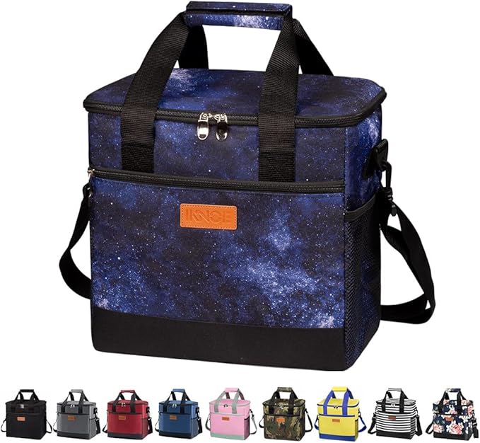 iknoe Large Cooler Bag Collapsible, 15L Insulated Bags, Leakproof Lunch Cooler Tote with Multi-Pockets for Adult, Insulated Lunch Box for Beach, Picnic,Work, Galaxy