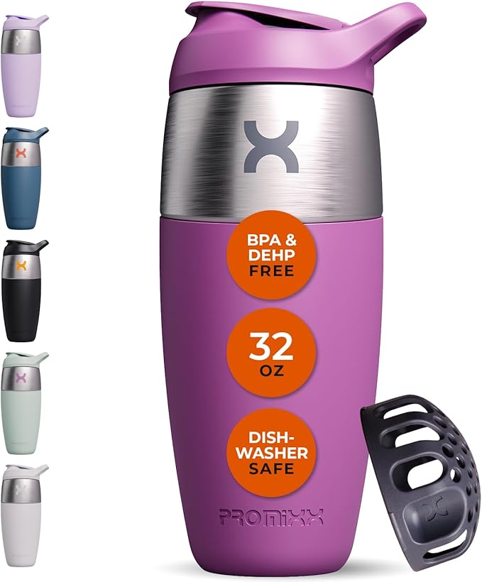 32oz Stainless Steel Protein Shaker Bottle – Leak-Proof Metal Shaker Cup with Snap-Fit Agitator for Smooth, Clump-Free Shakes – BPA-Free, Odor Resistant, Easy to Clean