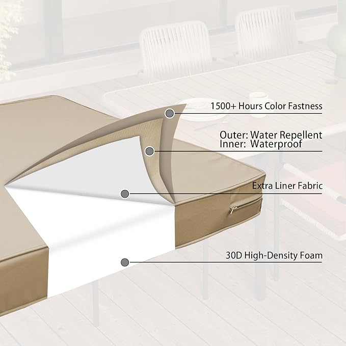 Outdoor Bench Cushion 48 x 18 x 3 Inch, Waterproof Patio Furniture Cushions with Ties, Non-Slip Rectangle Bench Seat Cushion Foam Pad for Garden Sofa Settee Couch Swing, Beige