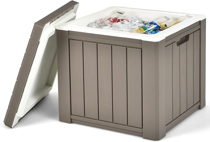 Giantex 10 Gallon Light Coffee Polypropylene Ice Chest, 17" x 17" x 16", with Removable Lid and Built-in Handles