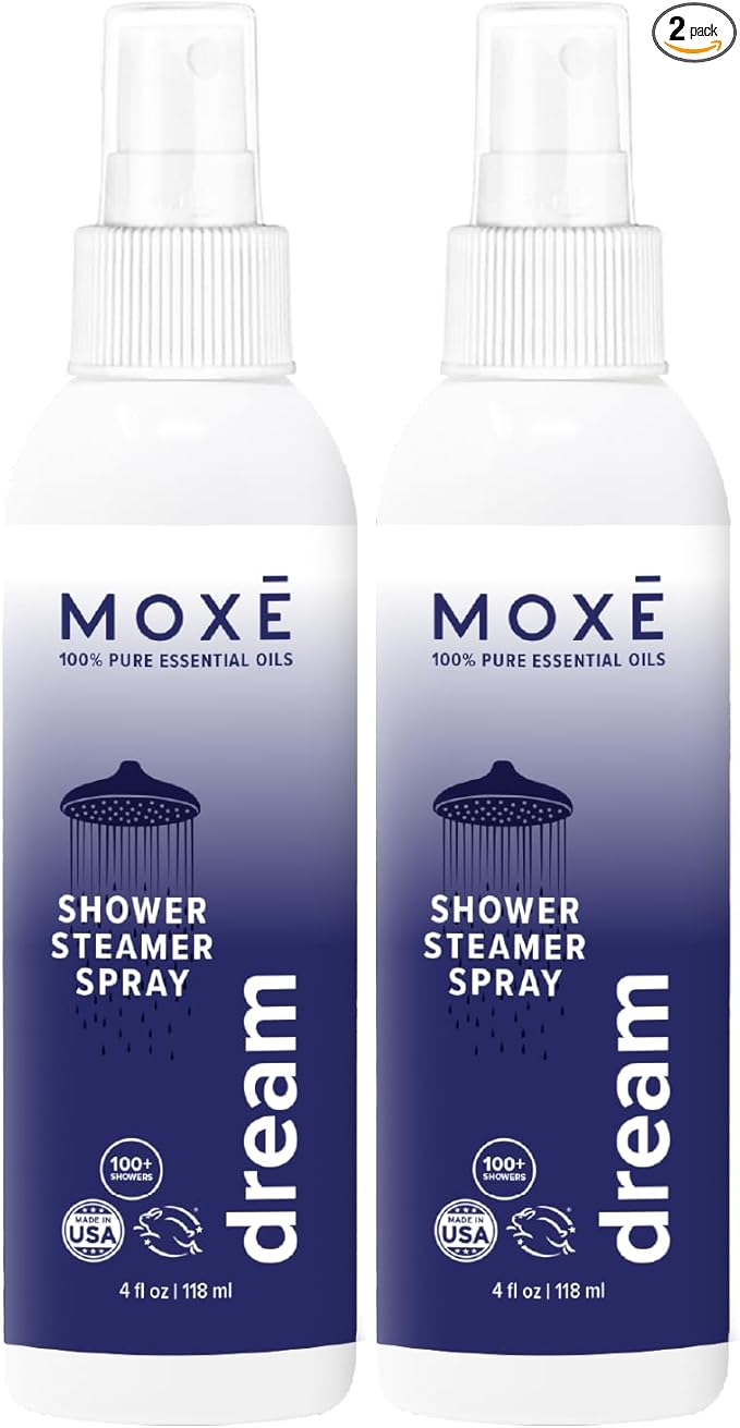 MOXĒ Dream Lavender & Chamomile Shower Steamer Spray, 100% Natural Certified Essential Oils, Bath Relaxation, Made in USA, 4 Ounces (2 Pack)