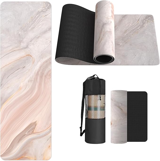 FOLAI Extra Thick Yoga Mat 6mm - Non-Slip Exercise Mat for HIIT, Pilates & Home Workouts & Workout with Free Carry Strap