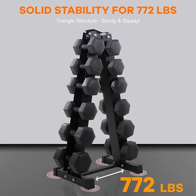 Heavy Duty Dumbbell & Kettlebell Storage Rack Stand, Space-Saving Weight Organizer with Anti-Slip Pads for Home Gym (Dumbbells Not Included)