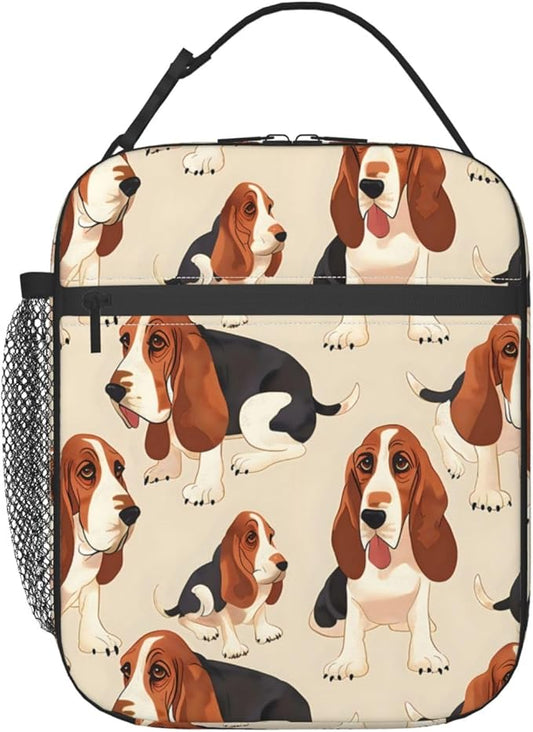 Cute Dog Lunch Box for Kids,Puppy Insulated Bag for Student,Pet Lovers Reusable Thermal Insulation Cooler Tote Bags for School Work Picnic Camping Outdoor Gifts (Basset Hound)