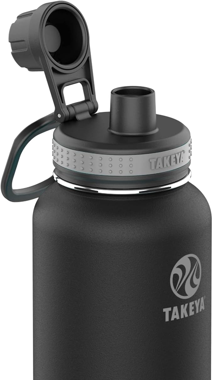 Takeya Originals 40 oz Vacuum Insulated Stainless Steel Water Bottle with Spout Lid, Black