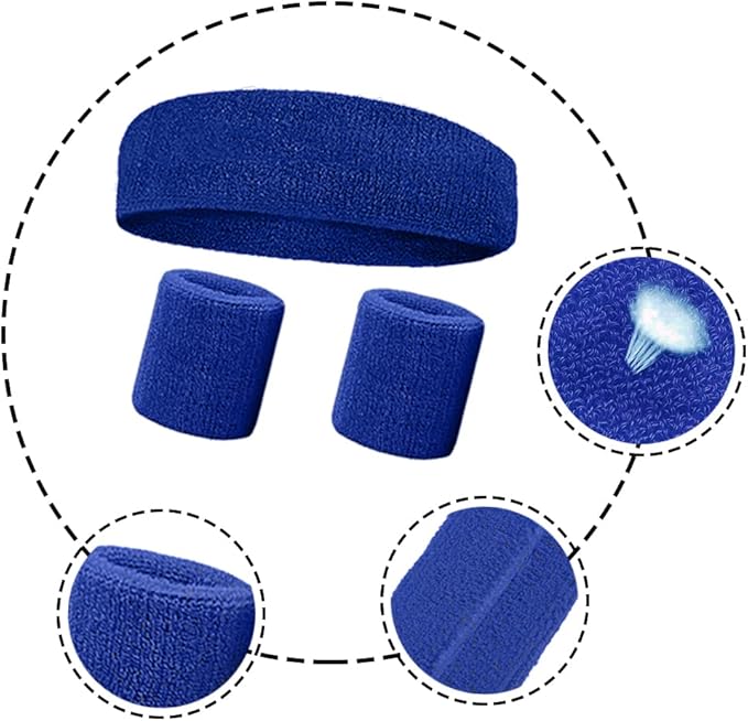 Sports Sweat Bands for Men -12 Pack Sports Headband and Wristbands, Sweatbands Colorful Cotton Sweat Band for Women ＆ Men Tennis Basketball Outdoor Athletic, Running, Gym