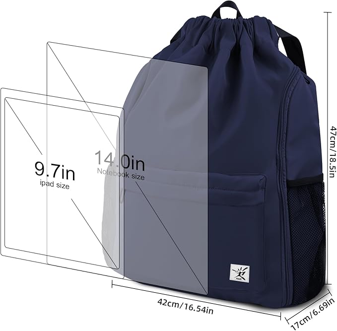 Drawstring Backpack with Mesh Pockets String Gym Bag Sackpack Sandproof Water Resistant Beach Backpack for Men Women