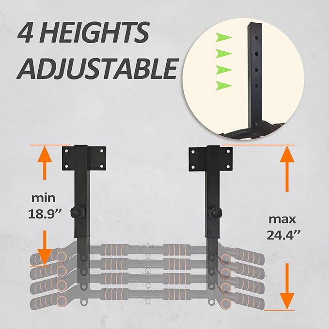 BESTHLS Wall Mounted Pull Up Bar and Dip Station, Heavy Duty Wall Mount Pull-up Chin Up Bar Multifunctional Home Gym Workout Indoor Exercise Equipment Support to 440 Lbs