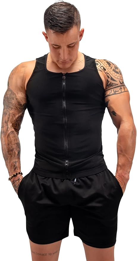 FUXERT Men's Sauna Vest Workout Sweat Tank Top Waist Trainer for Men Compression Sweat Enhancing Vest