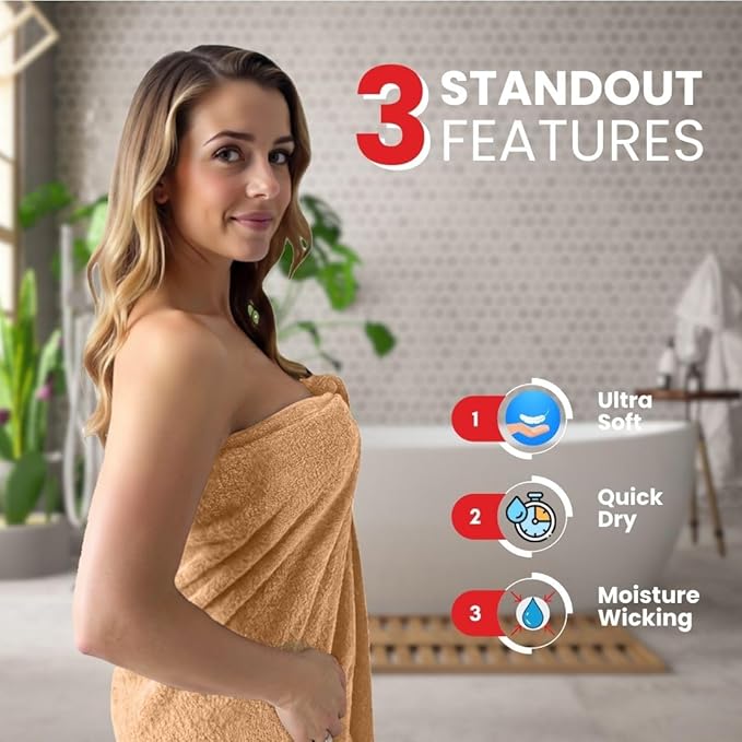 Infinitee Xclusives– Luxury Bath Sheets Towels – 2 Pack 600 GSM (35X70 Inches)– 100% Ring Spun Cotton Large Bath Towels for Bathroom (Cosmic Sand, Bath Sheet Pack of 2)