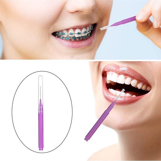 100 Pieces Braces Brush for Cleaner Interdental Brush Toothpick Dental Tooth Flossing Head Oral Dental Hygiene Flosser Toothpick Cleaners Tooth Cleaning Tool (Purple)