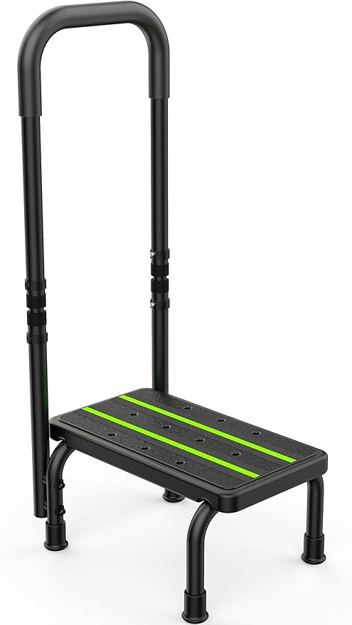 Step Stool with Handle for Elderly, Non Skid Platform & Adjustable Handrail, Medical Stepping Stool for High Bed Mobility & Daily Living Aids, Bedside Car Stair Lift for Senior Adults 400lbs