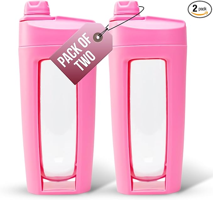 Odor-Free Fitness Bottle with Screw Lid – Round Shape, Leakproof, Eco-Friendly, Reusable Protein Shaker & Smoothie Bottle – Black, Blue, Pink, Beige, White, Purple (Pink, Pack Of 2)
