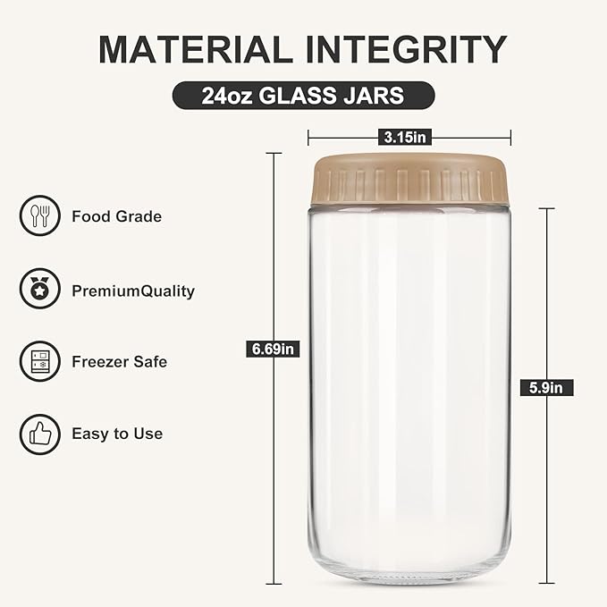 Overnight Oats Containers with Lids, 24oz Glass Jars with Lids 8 pcs, Taffy, Wide Mouth Mason jars for Salad, Yogurt, Snacks, Meal Prep