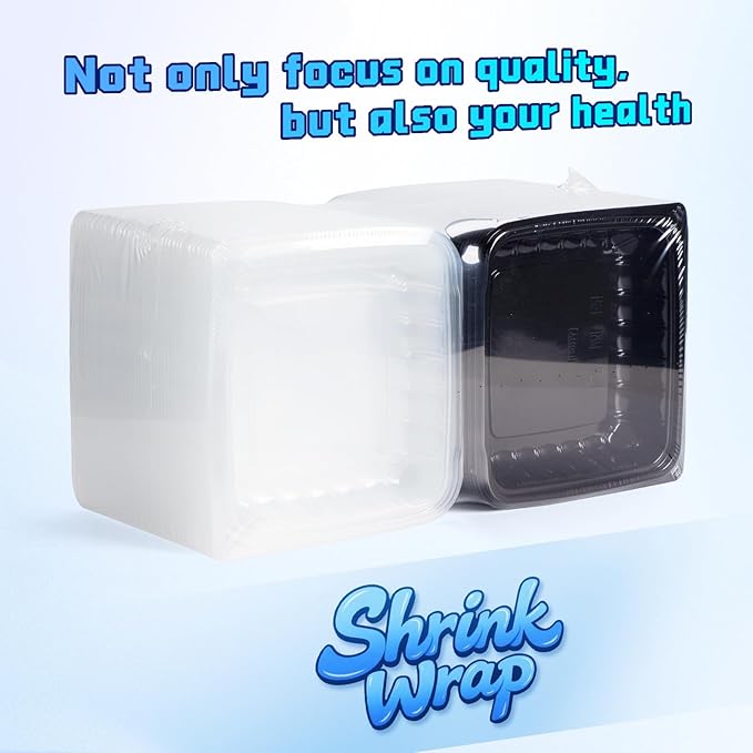 YANGRUI Takeout Containers 8" 34 oz 25 Pack - Steam Resistant Clamshell Lid | Shrink Wrap BPA Free PP Plastic | Reusable Heavy Duty Freezer & Microwave Safe | Restaurant 3 Compartment Food Container