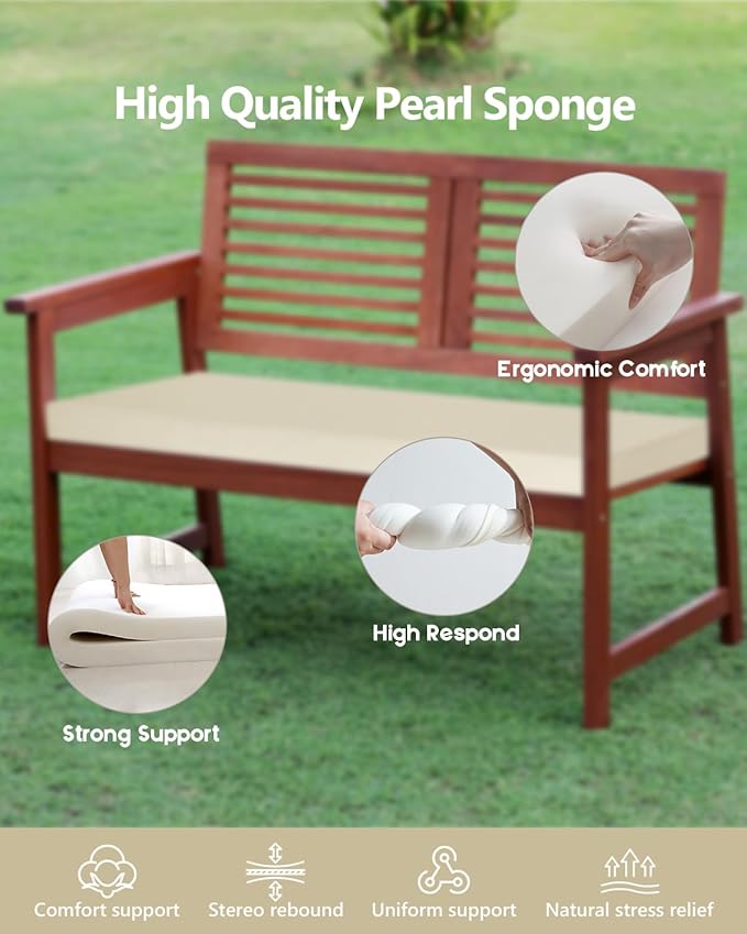 40x16x2 Outdoor Bench Cushion, Strengthen Waterproof Seat Cushions, High-Density Bench Pad with Anti-Slip Bottom, Outdoor Cushion for Patio Garden Swing Furniture - Beige