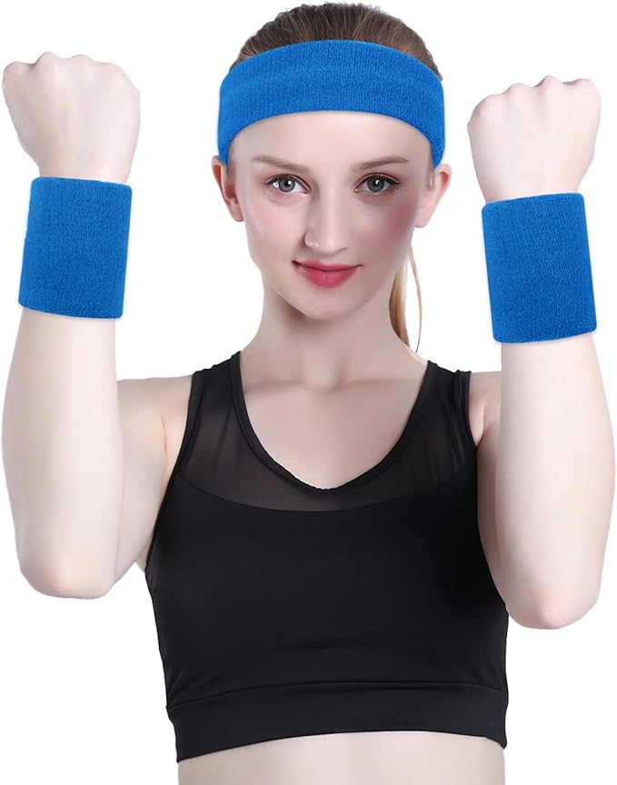 ONUPGO Sweatband Headbands for Men & Women -12PCS Sports Headbands Moisture Wicking Athletic Cotton Terry Cloth Headband for Tennis,Basketball,Football,Gym,Working Out