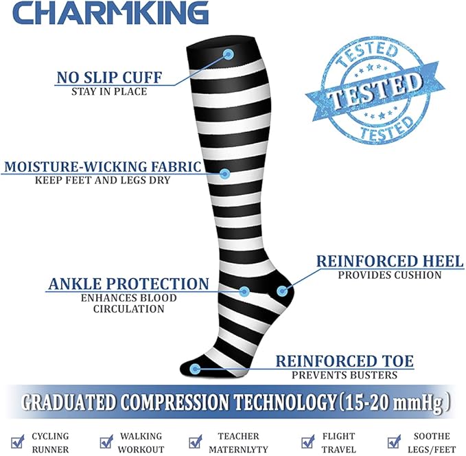 CHARMKING Compression Socks for Women & Men Circulation (8 Pairs) 15-20 mmHg is Best Support for Athletic Running,Hiking