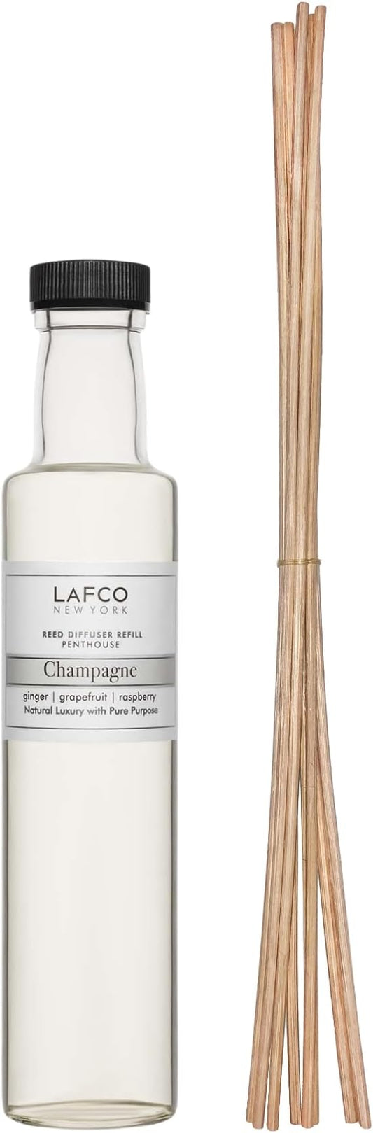 LAFCO New York Reed Diffuser Refill, Champagne - 8.4 oz - Up to 4-Month Fragrance Life - Includes Natural Wood Reeds - Free of Dyes & Propellants - Made in The USA