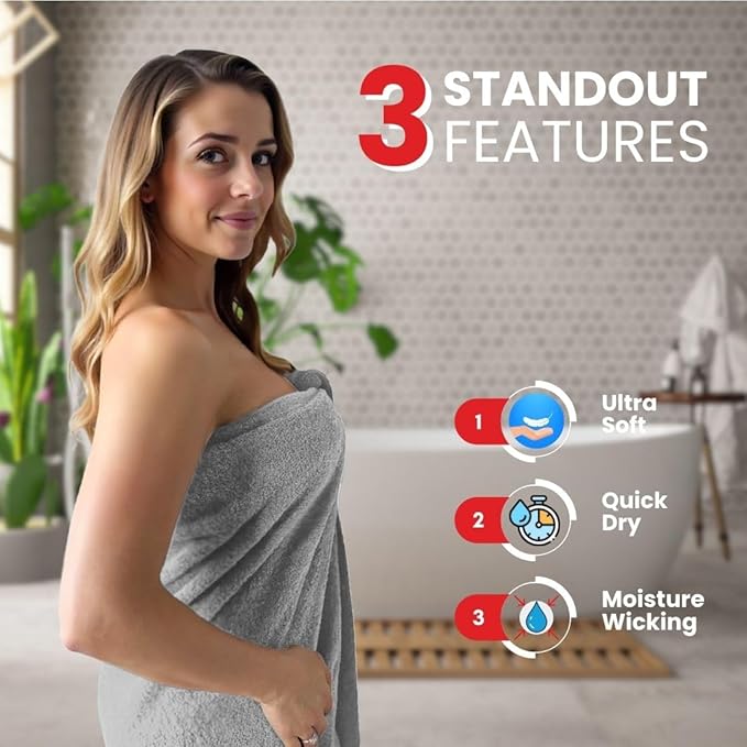 Infinitee Xclusives– Luxury Bath Sheets Towels – 2 Pack 600 GSM (35X70 Inches)– 100% Ring Spun Cotton Large Bath Towels for Bathroom (Charming Grey, Bath Sheet Pack of 2)