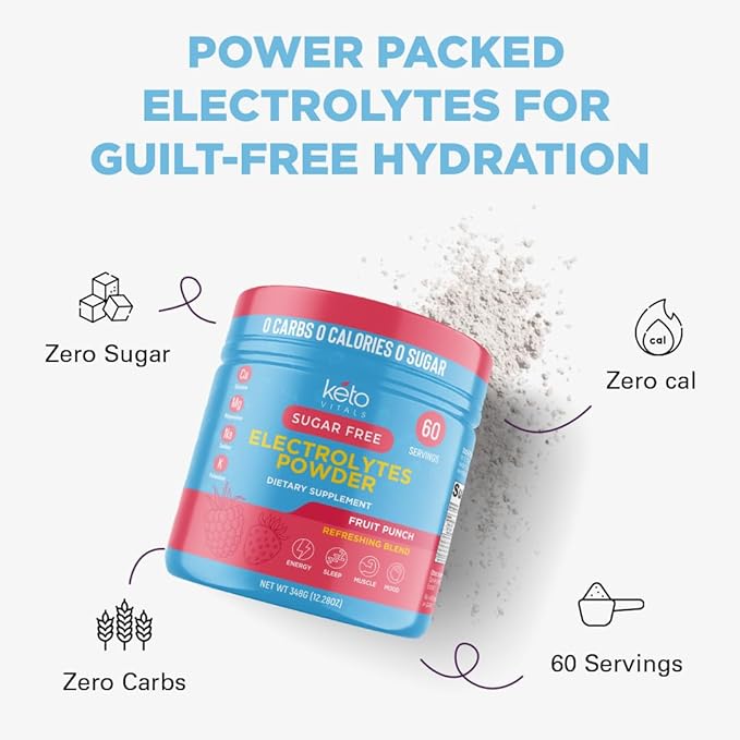 Keto Vitals Keto Electrolytes Powder | Keto-Friendly Electrolytes with Potassium, Magnesium, Sodium, Calcium | Electrolytes Sugar Free | Supplement Energy Drink Mix | Zero Calories, Zero Carbs