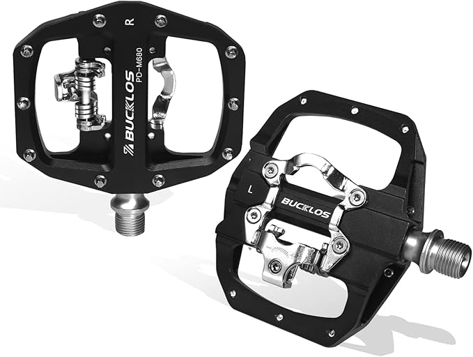 BUCKLOS SPD Pedals PD-M680 Mountain Bike Clip in SPD Flat Combo Dual Sided Pedals - Road Bike MTB Clipless Sealed Bearing Bicycle Clips Pedal Compatible with Shimano SPD Cleats (Black…