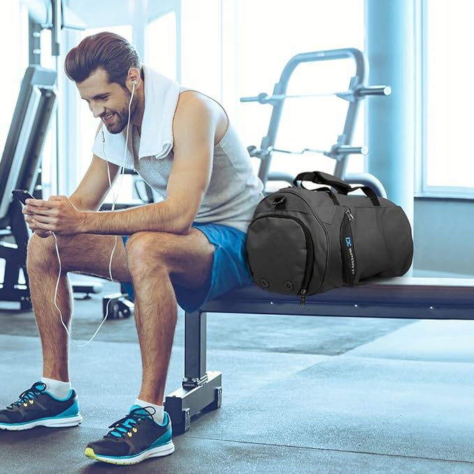 INOXTO Small Sports Gym Bag，Travel Duffel Bag with Dry Wet Pocket and Shoes Compartment for Women and Men，35L Waterproof Weekender Fitness bag For Swim Sports Travel Working Out (dark grey 2)