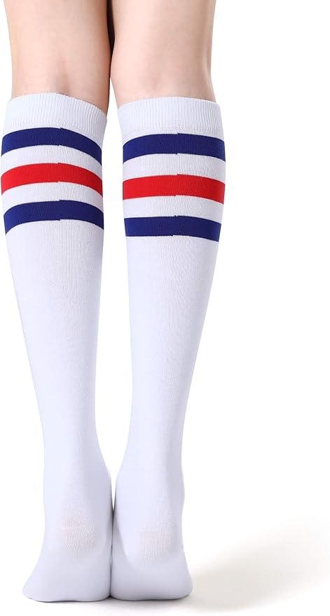 FITRELL Women's Knee High Socks Outdoor Sport Athletic Socks Casual Stripe Tube Socks 1-4 Pack