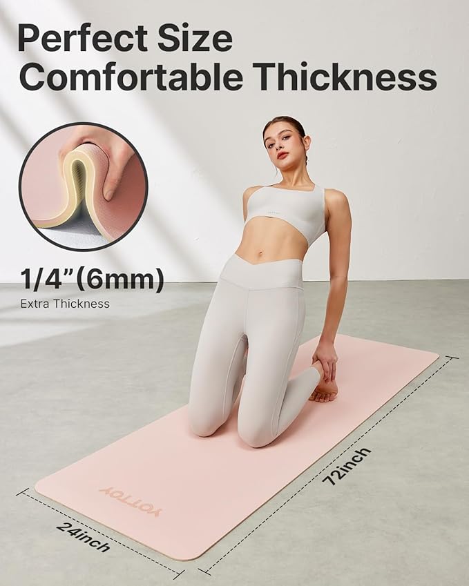 Yoga Mat,Non-Slip TPE Exercise Mat(1/4 Inch) for Pilates, Fitness & Barefoot Workouts, Home Gym Studio with Strap & Bag