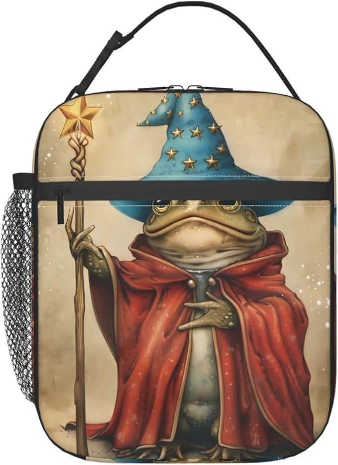 Frog Polyester Lunch Box for Kids Teen,Cool Reusable Thermal Lunch Bag for Adult Women,Animal Insulated Tote Cooler Bags for School,Work,Picnic,Travel,Enchanting Wizardry Theme