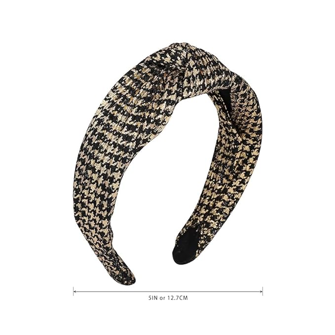 Madison Tyler Headbands for Women | Fashion Boho Headbands Top Knotted With Rhinestones Elastic Workout Hairbands | Outdoor and Party Headbands for Women Non Slip. (BLACK AND GOLD LACE)